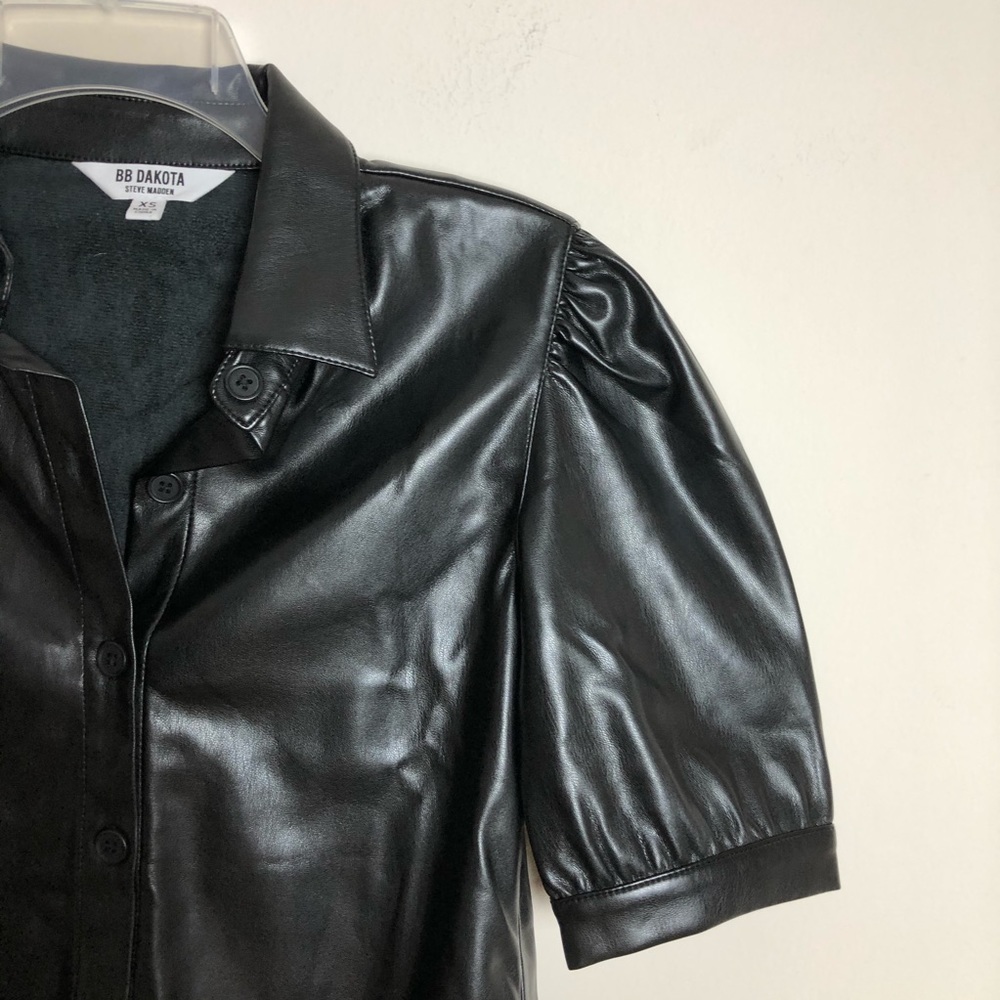 BB Dakota Black Faux Leather Button-Down Shirt - Picture 8 of 10